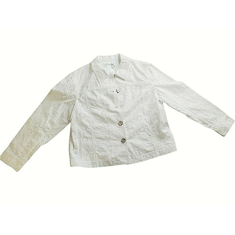 Coldwater Creek Bomber Style Lace Jacket w Coconut Buttons Petite Large